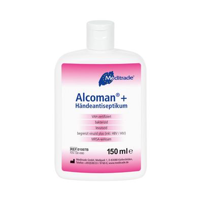 Alcoman + ® Händeantiseptikum | Gebrauchsfertig, Bakterien und Hefepilze