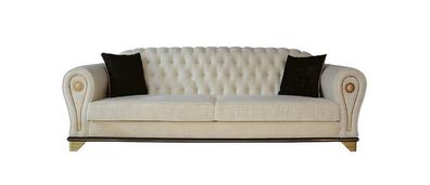 Design Sofa 3-Sitzer weiß Chesterfield Stoff Sofabezug Textil Dreisitzer