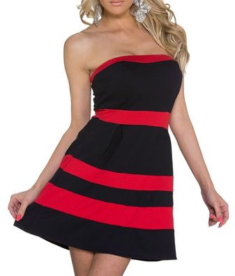 SeXy Miss Damen Bandeau Mini Kleid Streifen Dress 34/36/38 schwarz rot Neu