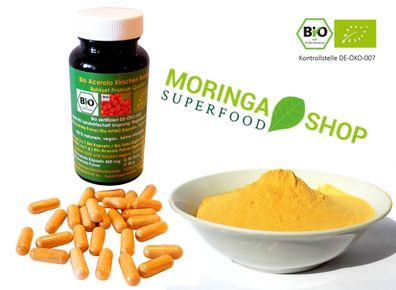 90 Stück Bio Acerola Kapseln 450 mg natürliches hochdosiertes Vitamin C. im Spar Pack