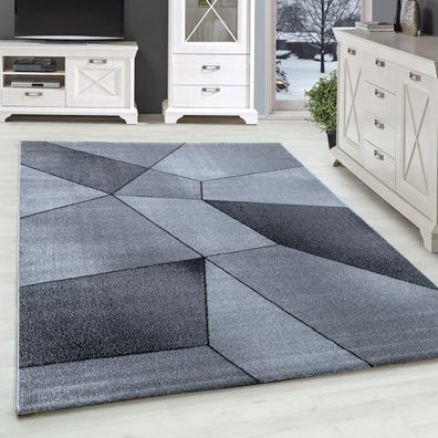 Design Wohnzimmerteppich Kurzflor Teppich Abstrakt Gemustert Grau Weiß Meliert