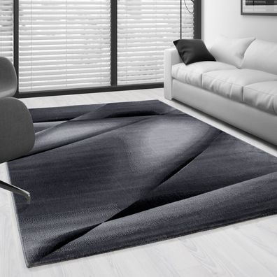 Kurzflor Teppich Wohnzimmerteppich Abstrakt Schatten Muster Robust Grau Meliert