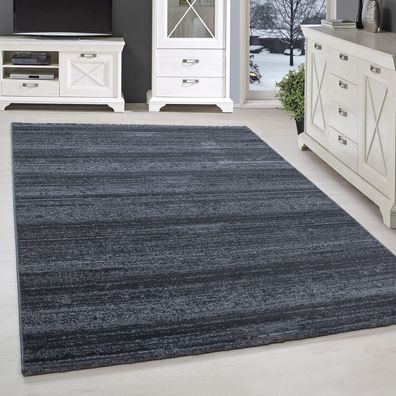 Kurzflor Teppich Design Wohnzimmerteppich Einfarbig Streifen Muster Grau Meliert