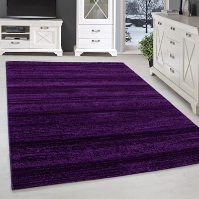 Kurzflor Teppich Wohnzimmerteppich Einfarbig Streifen Muster Lila Violet Meliert
