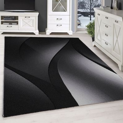 Kurzflor Teppich Wohnzimmer-Teppich Design Schatten Muster Grau Schwarz Meliert
