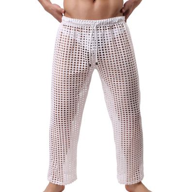 Herren Aushöhlen Netz Pants S-XL Einstellbar Straps Hose Atmungsaktiv Pyjamahose