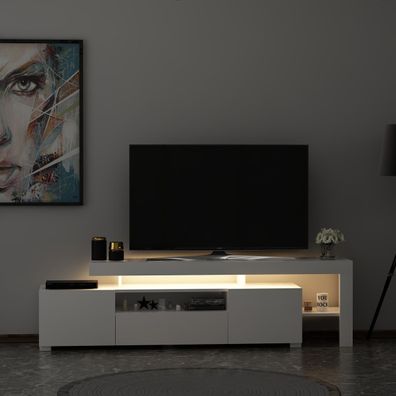 TV Lowboard Weiß mit LED Beleuchtung Hochglanz 9048