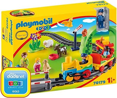 Playmobil 1.2.3 70179 Meine erste Eisenbahn mit Tunnel, Schienen und 3 Waggons ...