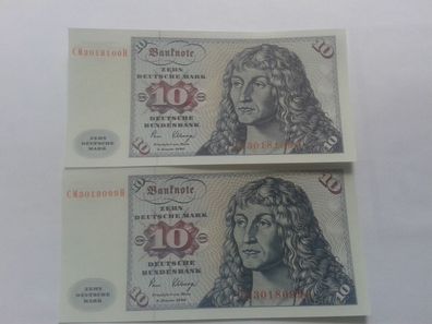 Original 2 x 10 Mark 1980 Banknote 2x10 D-Mark Deutsche Bundesbank fortlaufende Nr.