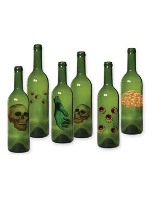 6 Flaschenaufkleber Halloween versch. Motive Etiketten Motto Party Geisterparty
