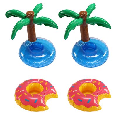 4er Set Pool Getränkehalter Donut und Insel mit Palme aufblasbare Dosenhalter