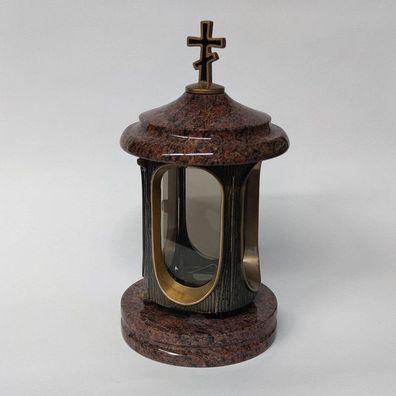 Grablampe Grablaterne mit Orthodoxem Kreuz Granit Vanga