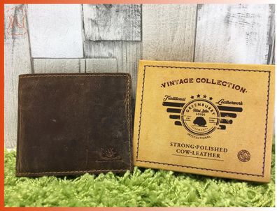 Greenburry Vintage Herrenbörse mit herausnehmbarem Kartenetui, Fettleder braun