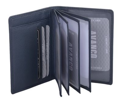 dunkelblaue Leder Ausweishülle Kartenetui mit Klarsichtfolien