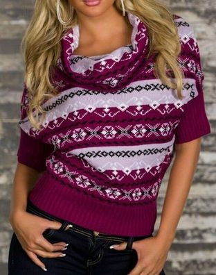 SeXy MiSS Damen Trendy Pullover Strick Pulli Norweger Muster Rolli 34/36/38 lila