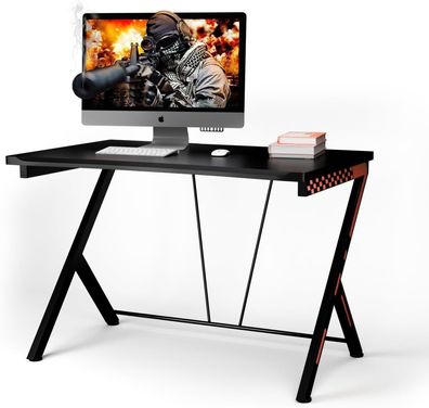 Gaming Tisch, Schreibtisch mit Kohlefaserbeschichtung, Ergonomischer PC Tisch