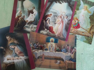 ältere Postkarten AK Krause Grämer Heiligenbilder Religion Abendmahl Schutzengel