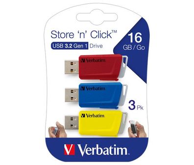 Verbatim USB 3.2 Stick 16GB, Store'n'Click, rot-blau-gelb
