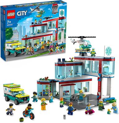LEGO 60330 City Krankenhaus mit Krankenwagen, Rettungshubschrauber und 12 Mini-Fig...
