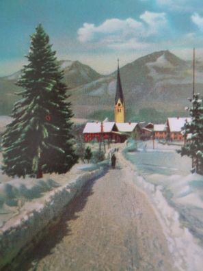 alte Postkarte AK r-Druck Rahning Winterlandschaft Dorf Kirche Weihnachten