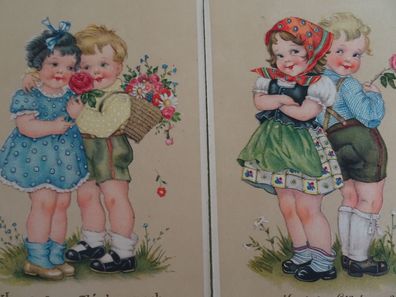 2 alte Postkarten AK JungeMädchen Kinder Glückwunsch Geburtstag Rose
