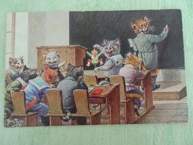 alte Postkarten KF Katzen Arthur Thiele T.S.N. Serie 1880 Lehrer Schule