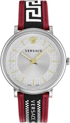 Versace VE5A01421 V-Circle Greca Edition silber rot schwarz weiss Herren Uhr NEU