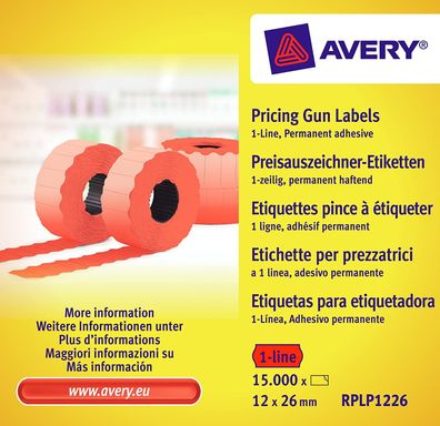 AVERY Zweckform RPLP1226 Preisauszeichner-Etiketten (15.000 Stück, 1-zeilig, 12 x ...
