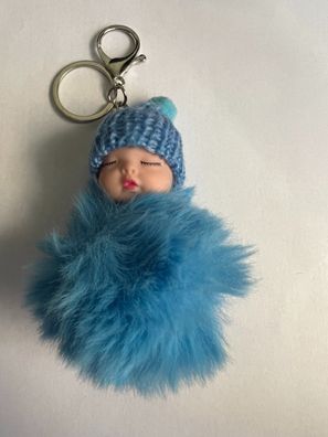 Schlüsselanhänger Puppe Plüsch hellblau