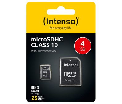 microSDHC Card 4GB, Class 10 + SD-Adapter