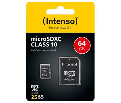 microSDXC Card 64GB, Class 10 + SD-Adapter