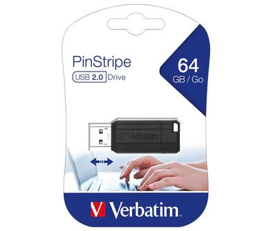 Verbatim USB 2.0 Stick 64GB, PinStripe, schwarz