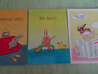 3 alte Postkarten AK Rössler c)1990 Inpro Edition Miraco Scherz Humor Cartoon