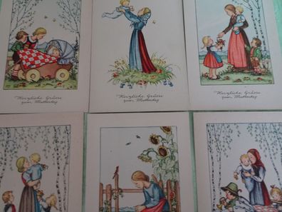 sehr alte Postkarten AK KF Lilly Scherbauer Muttertag Kinder Familie
