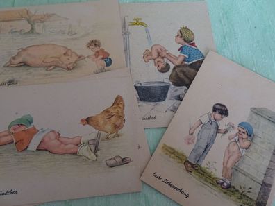 sehr alte Postkarten AK Carl Rosemann Feyl Berlin Glück Viertelstündchen Brausebad