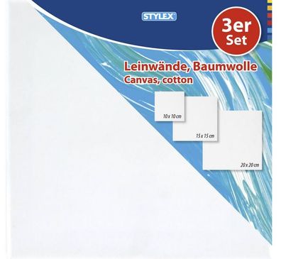 Stylex 28595 Leinwand 3er Pack 10x10, 15x15, 20x20cm