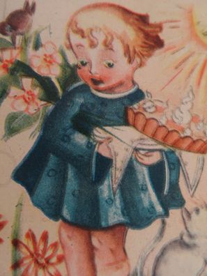 sehr alte Postkarte AK Kegel-Bildpostkarte wk Luise Spieker S.501/4 Kind Kuchen Katze