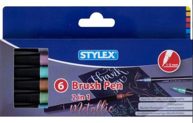 Stylex 32840 Doppel-Pinselmaler, Metallic, 6 Farben Pinsel- und Fasermalspitze
