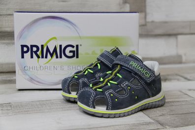Primigi Kinder Sandale blau-neongelb mit Klettverschluss, Fersen- und Zehenbereich...