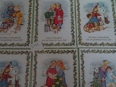 alte Postkarten AK Horn Weihnachten Kinder Schlitten Schneemann Spiel & Spaß SETs