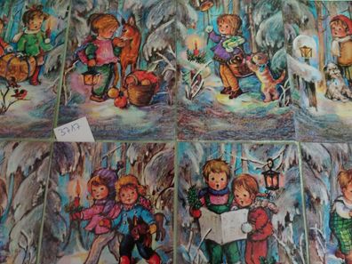 8 alte Postkarten AK Horn sign AR ? Kinder im abenteuerlichem Weihnachts-Winterwald