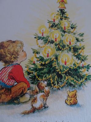 alte Postkarte AK Horn Strukturkarte Junge bestaunt den Weihnachtsbaum sign ES ?