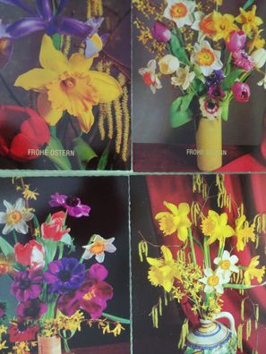 alte Postkarten AK Horn Ostern Forsythie Narzissen Tulpen bunter Frühling alte Vasen