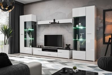 Wohnwand TV DARIA mit LED Wohnzimmer Hängeschrank Schrankwand