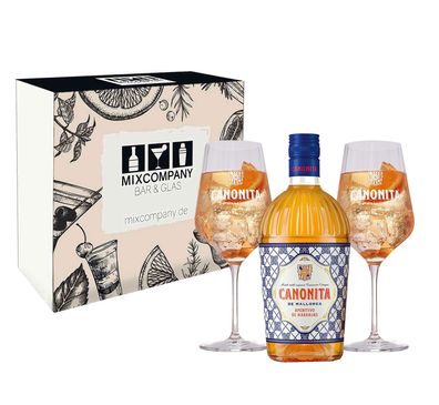 Canonita Geschenkset - Aperitif de Mallorca 0,75L (18% Vol) + 2x Canonita Glas