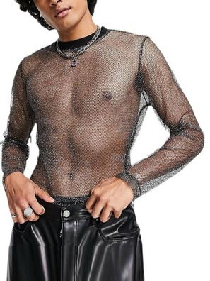 Sexy Herren Mesh Sheer Shirt S-2XL Transparent Top Unterwäsche Fishnet Undershirt