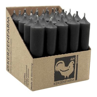 Stabkerzen aus Paraffin, 100/22 mm, Schwarz, Kerzenfarm HAHN, Brenndauer ca. 4h, 25 S