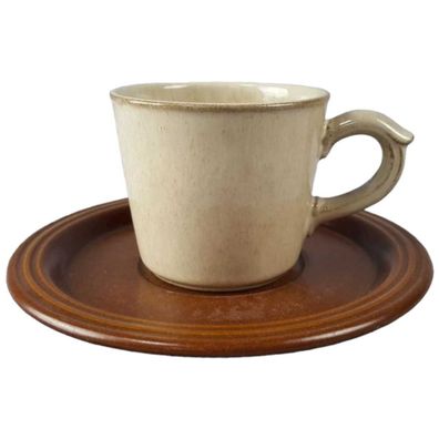 Kaffeetasse mit Untertasse Gerzit Gerz Steinzeug grau braun