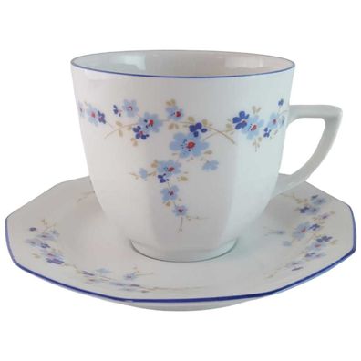 Kaffeetasse mit Untertasse Winterling Marktleuthen Blumendekor Blau