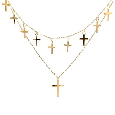 Multi Cross Kreuz Halskette 585 Gold Gelbgold